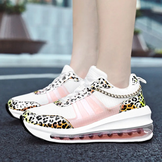 2020 Autumn New Women Shoes Leopard Print Chain Air Cushion Chunky Sneakers Increase 6 CM Platform Sneakers Casual Dad Shoes