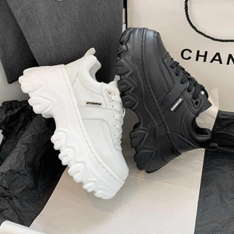 2020 Autumn Women Chunky Sneakers Platform Fashion Tenis Female Sports Casual Shoes Black Thick Sole Woman Leather Shoes 8cm