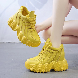 2020 Autumn Women Wedge Sneakers Platform Fashion 10cm Height Increasing Yellow Casual Shoes Ladies Chunky Vulcanize Shoes Woman