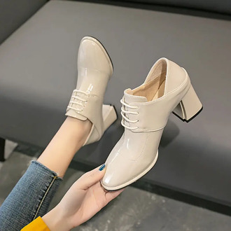 2020 British Style High Heels Women's Spring/Fall Shoe Women Pumps NEW Office Work Shoes Suqare Heel Slip On Black Beige