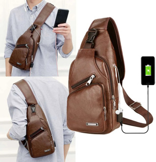2020 Business Bag Leather USB Portable Charging Casual Sports Backpack Crossbody Shoulder Bag Fashion Men Chest Bag DROPSHIPPING