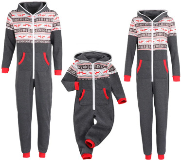2020 Christmas Family Matching Pajamas Warm Jumpsuit Sleepwear New Year's One-Piece Hooded Zip for Dad Mom Children Baby Clothes