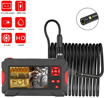 2020 Dual Lens Industrial Endoscope HD Camera 1080p Boroscope Pipe Inspection Camera Flexible Camera Snake with 4.3 inch Screen