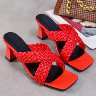 2020 Elegant Women Individual Weave Leisure Open Toe Set Foot Office Ladies Sandals Beige Heel High Design Women's Shoes 35-44