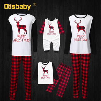 2020 Elk Print Plaid Christmas Pajamas Family Matching Clothes family look Pajamas Baby Dad Mom and Daughter Matching Clothes