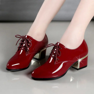 2020 Fall PU Leather Shoes Woman Mid Heels Office Lady Careers Work Shoe British Style Pointed toe Female Footware Block Heel