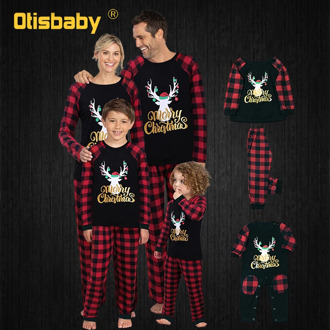 2020 Family Christmas Pajamas Fashion Christmas Letter Plaid Print Long Sleeve Comfortable T Shirt + Pants Sleepwear Family Look