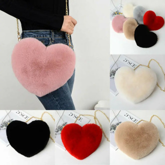 2020 Fashion Autumn Winter New Women's Plush Shoulder Hairy Bag Heart-shaped Chain Handbags Cross Body Zip Up Tote Purse