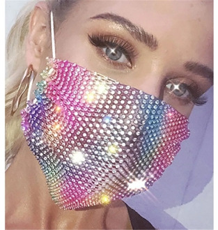 2020 Fashion Bling Colorful Crystal Cover Face Jewelry Elastic Face Mask Decor Shining Rhinestone Party Gift Night Club