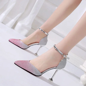 2020 Fashion Sexy High Heels Shining Women Pumps Buckle Thin Heel Party Dress Shoes Gradient Color Black Purple Silver Gold