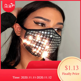 2020 Fashion Sparkly Rhinestone Mask Elastic Reusable Washable Bling Mask For Face With Rhinestone Decoration Face Jewelry