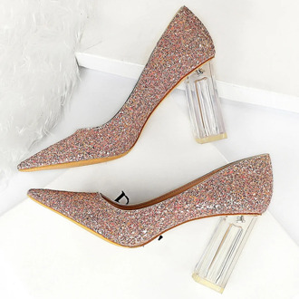2020 Fashion Women Clear High Heels Glitter Gold Pink White Heels Female Bridal Wedding Shoes Valentine Pumps Plus Size Shoes