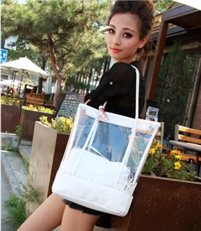 2020 Fashion Women Lace Bags Beach Bag Shoulder Bag Fashion Handbag Plastic Clear Pvc Bag Large Transparent Bag Tote White Black