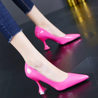 2020 French Style Single Shoes Woman High Heels Pointed toe Women Pumps Vintage Female Strange Heel Shoe SILVER BLACK ROSE RED