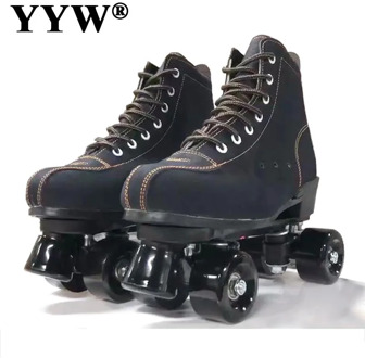 2020 Girls Europe Size Flashing Women PU Leather Adult Kids Quad Roller Skates Skating Sliding Sneakers 4 wheels Training Gym YW