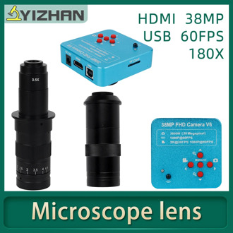 2020 HD 1080P 60FPS 38MP HDMI USB Industrial Electronic Digital Video Microscope Camera Set + 130X/180X C-MOUNT Lens + LED Light