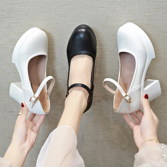 2020 high heels lolita shoes bow female shoe heels women's shoes heel thick crust white female student shoes tide heels japanese