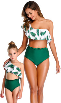 2020 High-quality New Swimsuit Mother Daughter Swimwear Lotus Leaf One-shoulder Bikini Swimsuit Mother Daughter Swimwear