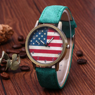 2020 hot sale retro American flag American denim leather wrist watch ladies men's quartz gift watch часы женские часы мужские