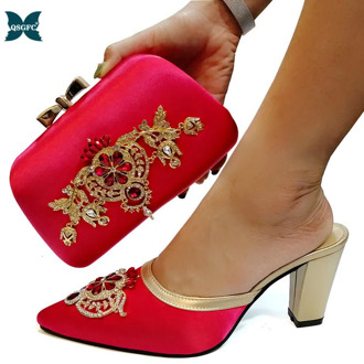 2020 Hot Selling African Italian Design Matching Ladies Shoes And Bag Set Nigerian For Wedding Party in Red color