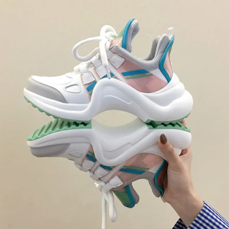 2020 Hugely Popular Platform Sneakers Women Chunky Sneakers Luxury Brand Neon Casual White Shoes Women Leather Flat Shoes Women