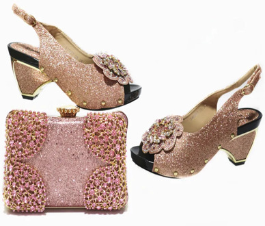 2020 Italian Design Appliques Style Shoes and Bags To Match Set Nigerian Women Wedding Shoes and Bags Sets in Pink Color