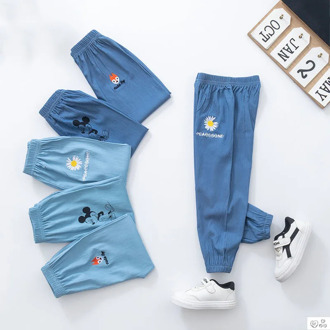 2020 kids Sport Pants Boy Fashion Baby Soft Cotton Denim Pants Anti-Mosquito Long Trousers Mickey Cartoon Boys Pants for Girls