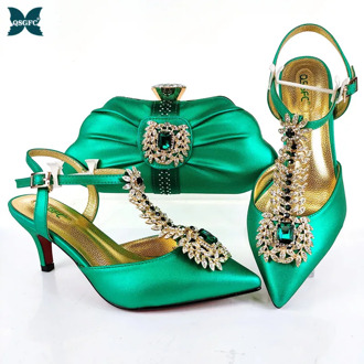 2020 Lastest Noble and Elegangt Fashionable Special Style Ladies Shoes and Bag Set in Green Color for Party and Wedding