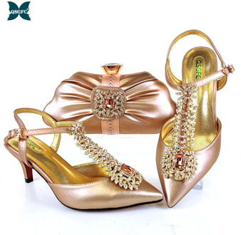 2020 Latest Fashionable Champange Color Noble and Elegant Ladies Shoes and Bag Set Decorated With Golden Ears of Wheat Shape
