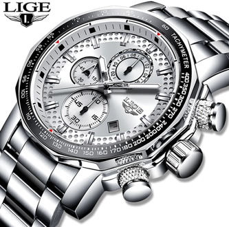2020 LIGE Fashion Mens Watches Stainless Steel Top Brand Luxury Sport Chronograph Quartz Watch Men Black Watch Relogio Masculino