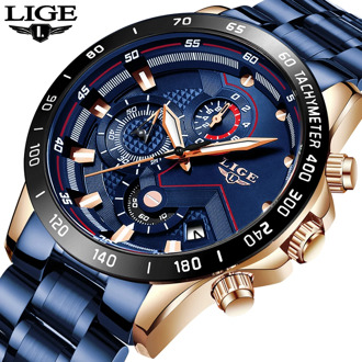 2020 LIGE Fashion Watch Mens Watches Stainless Steel Waterproof Top Brand Luxury Quartz Watch Men Relogio Masculino Chronograph