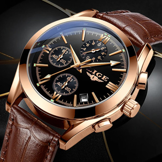 2020 LIGE New Fashion Mens Watches Top Brand Luxury Military Quartz Watch Premium Leather Waterproof Sport Chronograph Watch Men