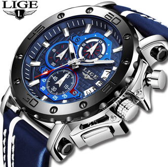 2020 LIGE New Mens Watches Top Brand Luxury Big Dial Military Quartz Watch Leather Waterproof Sport Wrist watch Men Reloj Hombre