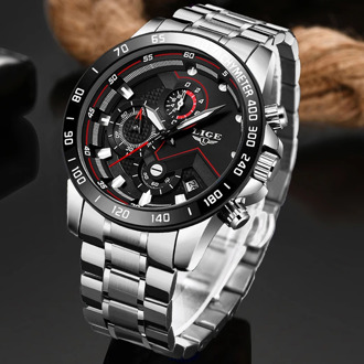 2020 LIGE New Sport Mens Watches Top Brand Luxury Clock Stainless Steel Waterproof Military Chronograph Quartz Watch Men Relojes