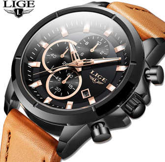 2020 LIGE Top Brand Men Watches Fashion Sport Leather Watch Mens Luxury Date Waterproof Quartz Chronograph Relogio Masculino+Box