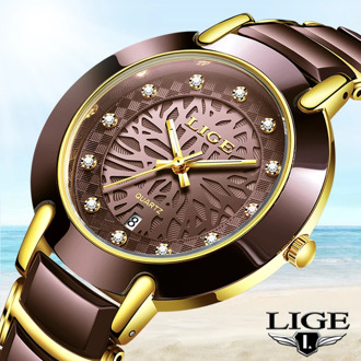 2020 LIGE Women Watches Top Brand Luxury Ladies Quartz Clocks Waterproof Wristwatch Fashion Women Watch Men Ceramic Watch Lovers