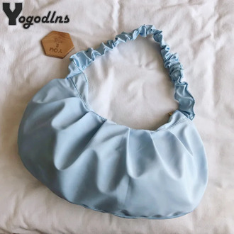 2020 Luxury Design Women Hobo Pleated Tote Bag Solid Color Underarm Bag Small Handbag And Purses Shoulder Bag Female Retro Pouch