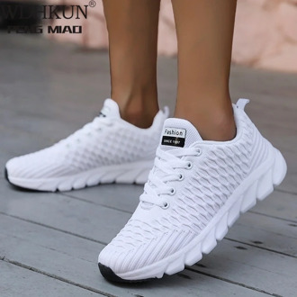 2020 Mesh Women Sneakers Breathable Women Flat Shoes Lightweight Casual Shoes Ladies Lace-up Deportivas Mujer Chaussures Femme