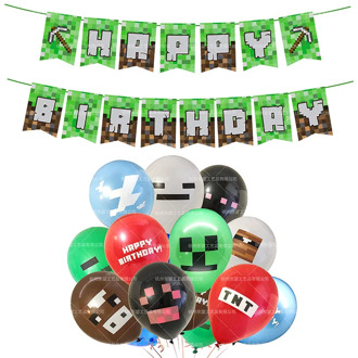 2020 MINECRAFT Creative Theme Party Decoration Set Pull Flag Card Balloon Game Birthday Set Creative Gift for Children Kids