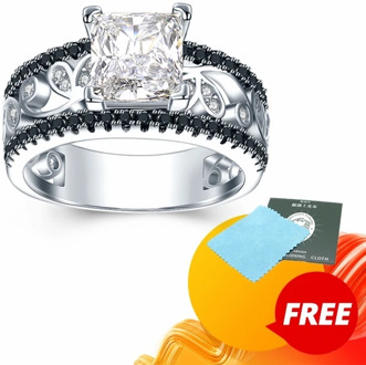 2020 New Arrival Authentic 925 Sterling Silver Women Rings White/Black Zirconia 925 Silver Rings Fine Jewelry Gift Bague C020