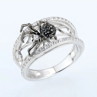 2020 New Arrival Creative 925 Silver Spider Ring Sparking White Black Zircon Inlaid Animal Rings New Trendy Party Jewelry