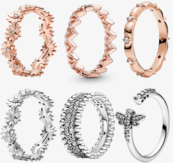 2020 New Arrival S925 Sterling Silver 50 types Sparkling Daisy Flower Crown Rings for Women Engagement Jewelry Anniversary