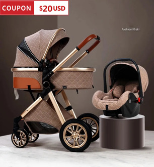 2020 New Baby Stroller 3 in 1 High Landscape Stroller Reclining Baby Carriage Foldable Light Stroller with Bassinet Baby Cradel
