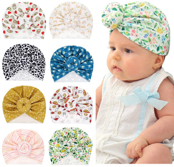 2020 New Baby Turban Headband Newborn Elastic Cotton Hat Infant Printed Leopard Turban Baby Girl Beanie Top Knot Caps Photo Prop