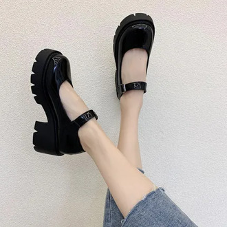 2020 New Black 6CM High Heels Shoes Women Pumps Fashion Patent Leather Platform Shoes Woman Round Toe Mary Jane Shoes Mujer