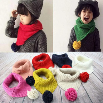 2020 New Children Knitted Collar With Ball Infant Kids Scarves Neckerchief Clothing Accessories Kids Winter Wool Collar Scarf