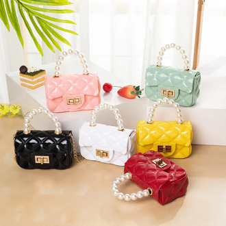 2020 New Children's Handbag Women Mini Jelly Bag Pearl Bag Girls Rhombic Chain Shoulder Messenger Bag Clutch Purses