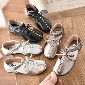 2020 new children's shoes bow shiny pu shoes children girls princess girls shoes 26-36