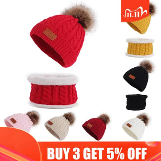 2020 New Christmas Girls Cute Winter Hat+Scarf 2 Pieces Set Newborn Scarf For Boys Girls Infant Cotton Knitted Warm Wool Hats