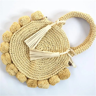 2020 New Crochet Bag Pompom Ball Tassel Bag Female Summer Straw Bag Handbag a6201